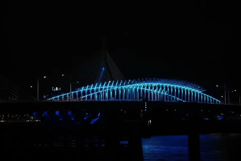 A bridge glowing like it's trying to be a spaceship.